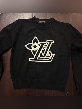 LV Black Crewneck Sweater with White LV Logo